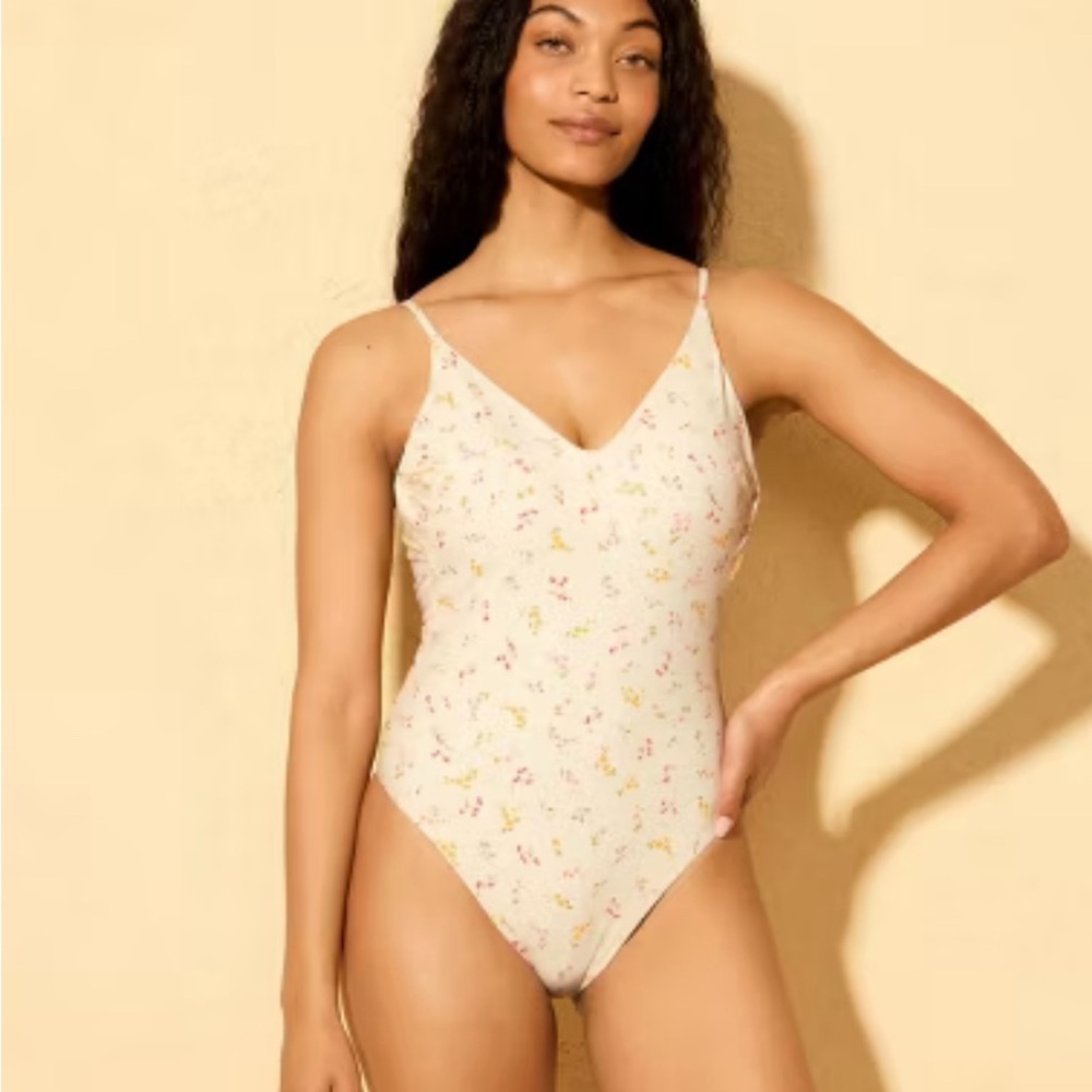 Women's Ditsy Floral Plunge Extra High Leg Cheeky Coverage One Piece Swimsuit